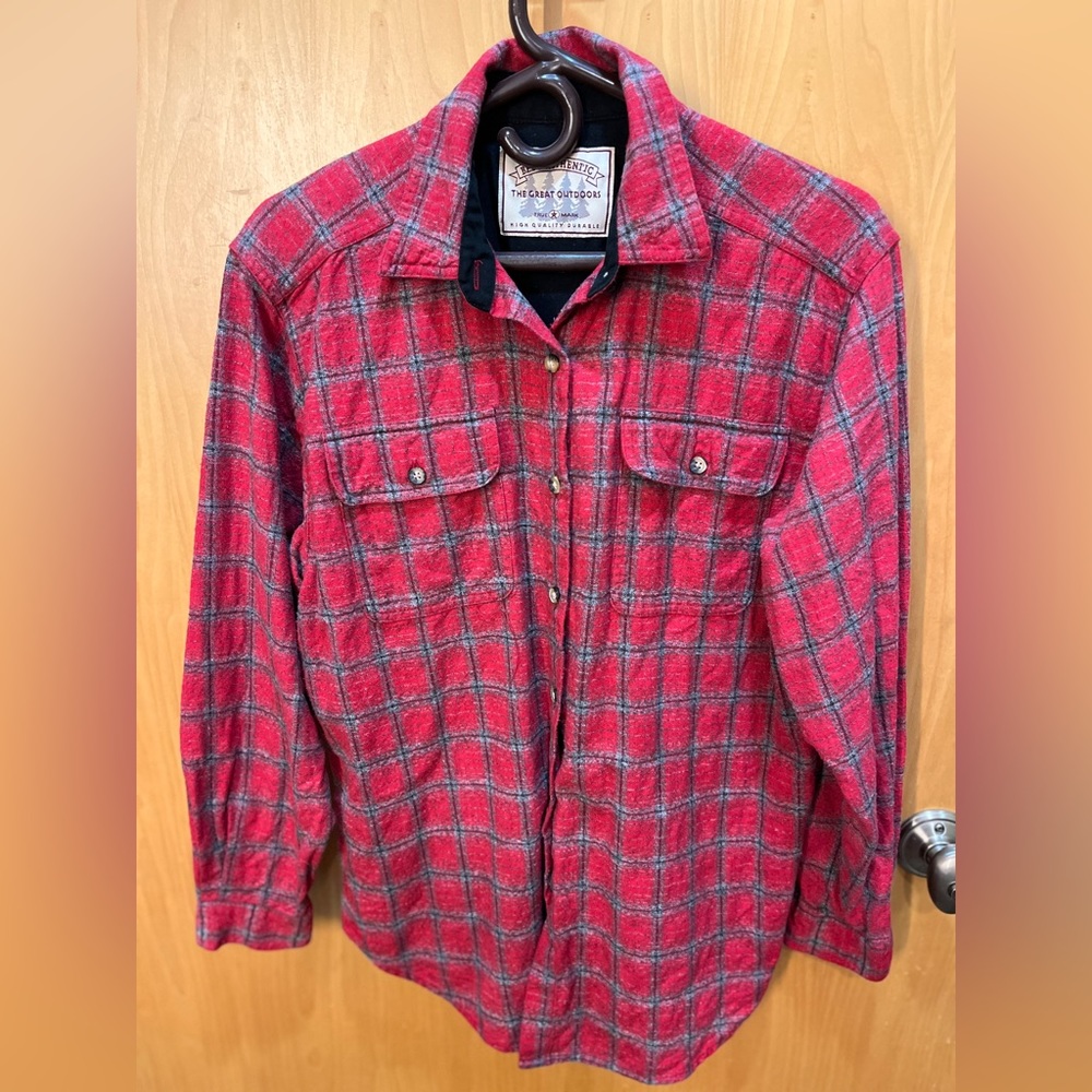 The Great Outdoors red plaid vintage flannel shirt.